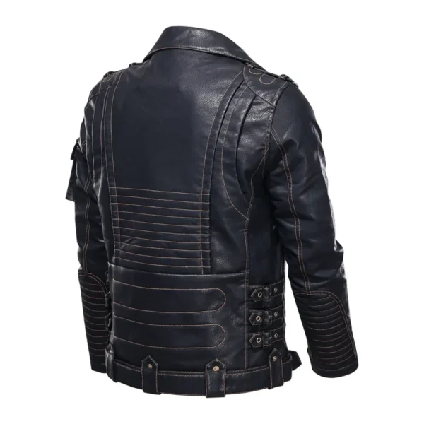 2024 New Winter Winter Mens Leather Jacket Men Fashion Motorcycle PU Leather Jacket Cool Zipper Pockets Leather Coats Clothing 3