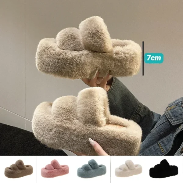 Woman Furry Ladies Fur Luxury Fluffy Plush Slipper House Soft Fuzzy Platform Indoor Casual Winter Home Warm High Heels Female 1