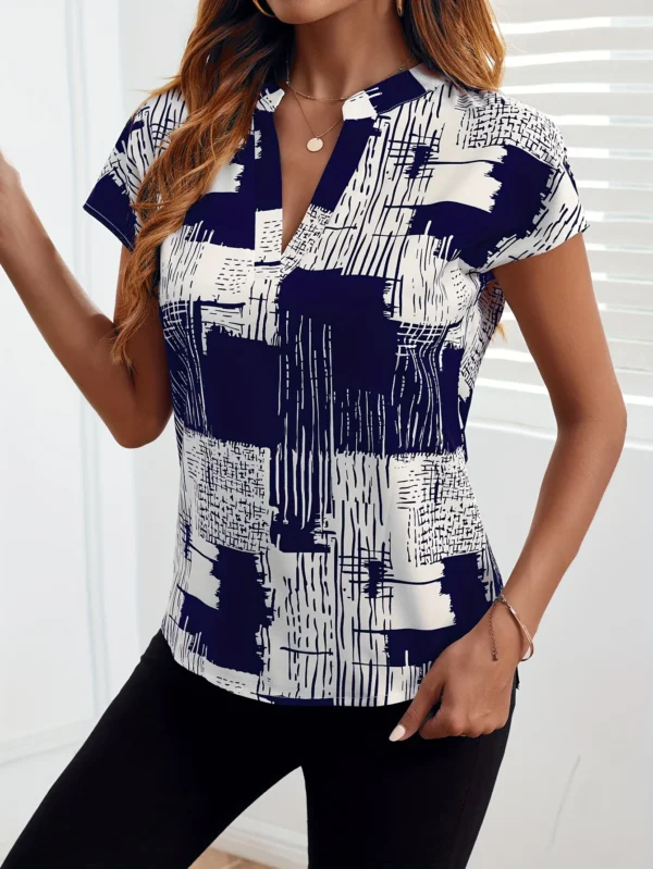 New Women's V-Neck Short Sleeve Shirt, Women's Full Print Dolman Sleeve Top, Women's 4