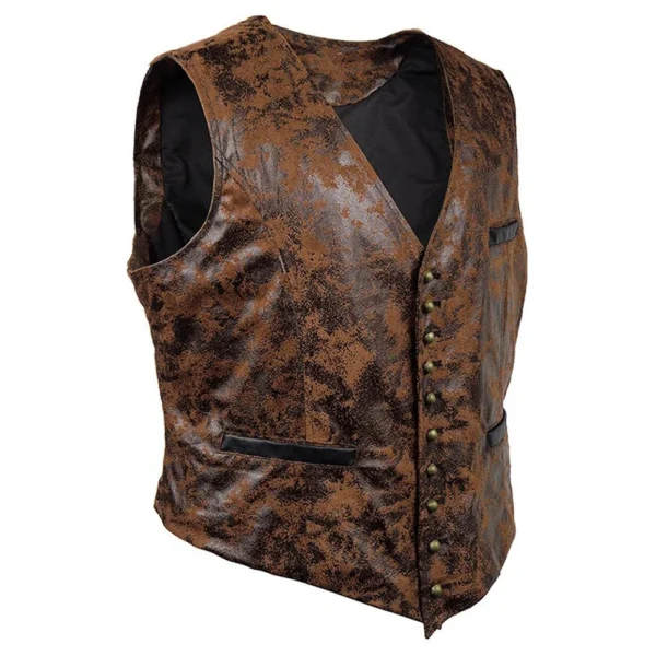 Fashionable Men's Leather Vest for Motorcycle Club Concealed Carry Arms Solid Back Tuxedo Blazer in Faux Leather 1