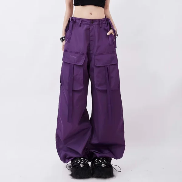 American Vintage Dopamine Baggy Purple Cargo Pants With Large Pockets For Women 2