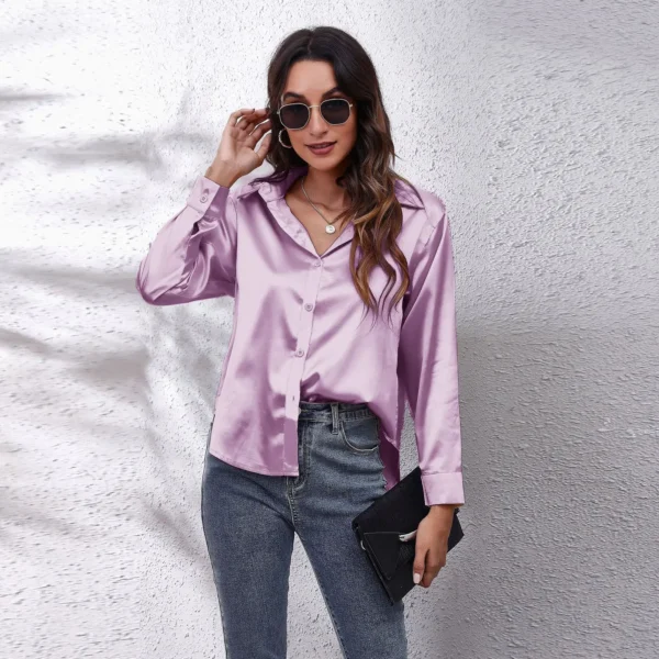 Satin Shirt Silk Top Elegant and Comfortable Long Sleeve Loose Fit Women's Spring New Fashion Casual Street Button Shirt 1