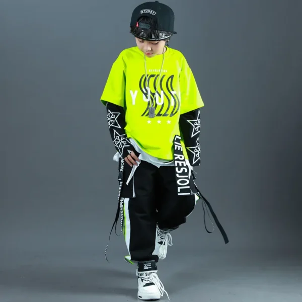 Kids Fashion Hip Hop Clothing Oversize Green Hoodie Streetwear Black Cargo Shorts For Girls Boys Jazz Dance Costume Clothes 5