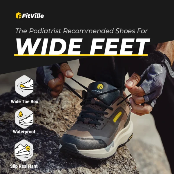 FitVille Men's Shoes Wide Width Outdoor Hiking Shoes Lightweight Breathable for Swollen Feet Correction Toes Relieve Pain 6