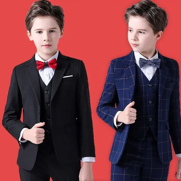 Spring Big Boys Top Quality Plaid Wedding Suit Teenager Kid Formal Tuxedo Bowtie Dress Children Blazer Party Performance Costume 2