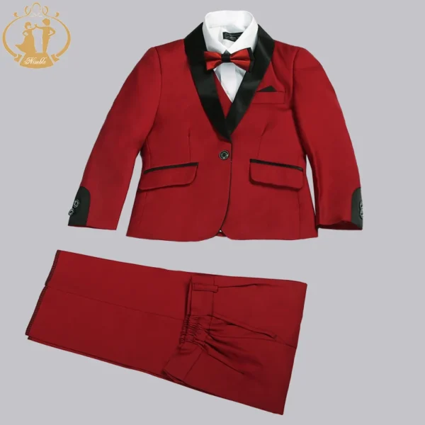 Nimble Spring Autumn Formal Suits for Boys Kids Wedding Blazer 3Pcs/Set Children Wholesale Clothing 3 Colors Red Black and Blue 2