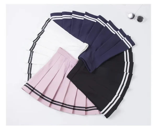 Students School Preppy High Waist A-Line Girls Two Striped Stitching Sailor Pleated Skirt Dance Zipper Skirt 2