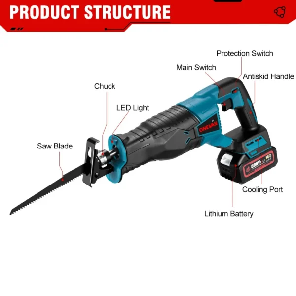 10000SPM Electric Reciprocating Saw Cordless Rechargeable Multifunction Saw Metal Wood Cutting Tools For Makita 18V Battery 3