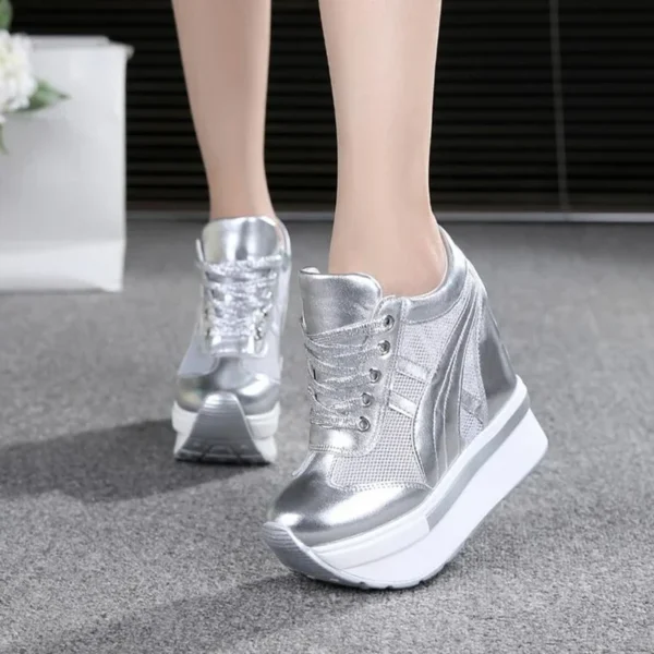 2024 New Classic Women Mesh Platform Sneakers White Shoes 10CM High Heel Wedges Outdoor Breathable Casual Shoes Autumn Round Toe 1