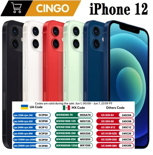 Apple iPhone 12 Face ID 6.1" 4G RAM 64GB/128GB/256GB ROM Unlocked Smartphone OLED Screen A14 Bionic Chip Dual 12MP Cameras 12 1