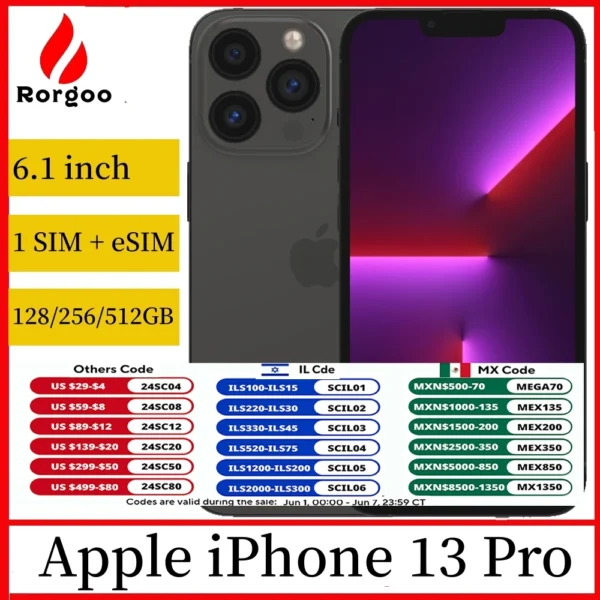 Apple iPhone 13 Pro 128/256/512GB ROM 6.1" Super Retina OLED RAM 6GB A15 IOS Face ID NFC 5G Smartphone 13pro Original Cell Phone 1