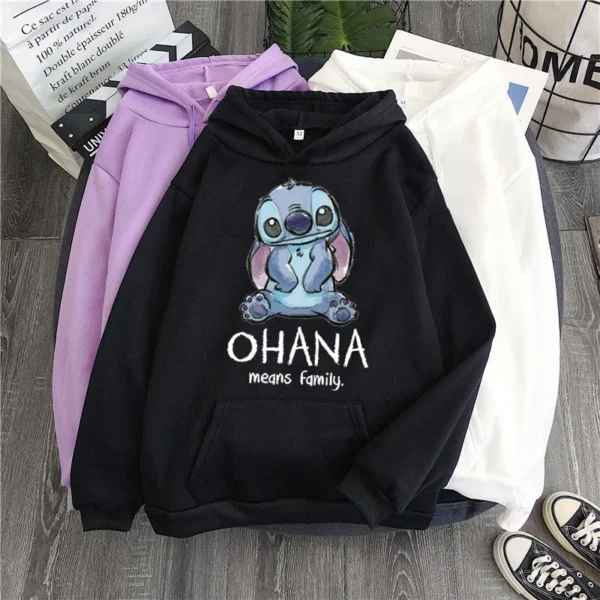 Disney Stitch Hoodies Women Harajuku Pullovers Cute Kawaii Casual Tops O-Neck Angel Print Hooded Sweatshirt Oversized Hoodie 3