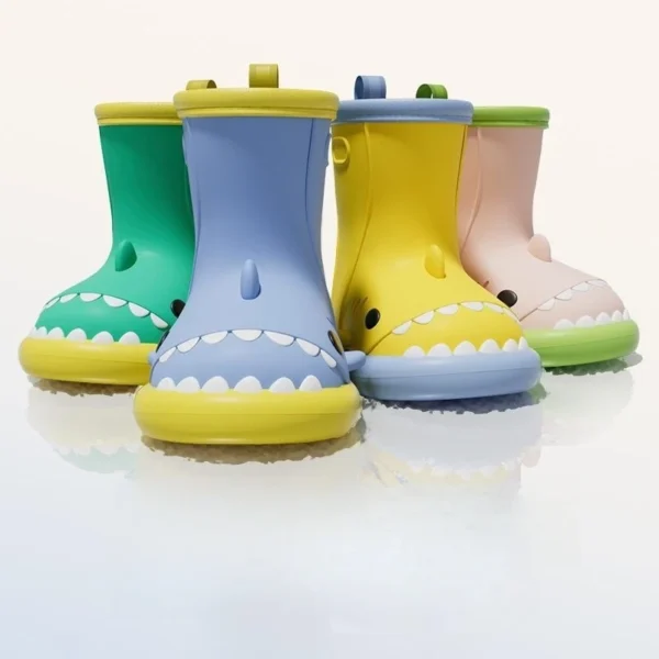 Women's Shark Rainboots Kids Cute Rain Boots Boys Girls 3D Cartoon Waterproof Shoes Adults Non-slip PVC Sole Rainproof Footwear 4