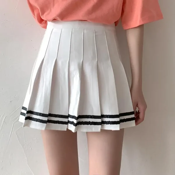 Y2k Summer Korean Fashion Short Women Skirt Casual High-Waisted Slim Elastic Striped Harajuku Pleated School Mini A-line Skirts 3