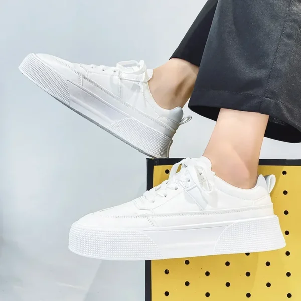 Men White Shoes Leather Casual Sneakers 2024 Trend Platform Shoes Comfortable Vulcanized Shoes for Men White Tenis Masculinos 4