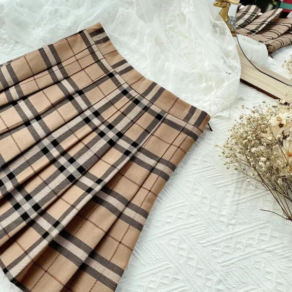 Plaid Stripes Skirt Women Korean High Waist Khaki All-Match Mini Skirt Sweet Girl Student Style Jk Uniform Pleated Skirt New 3