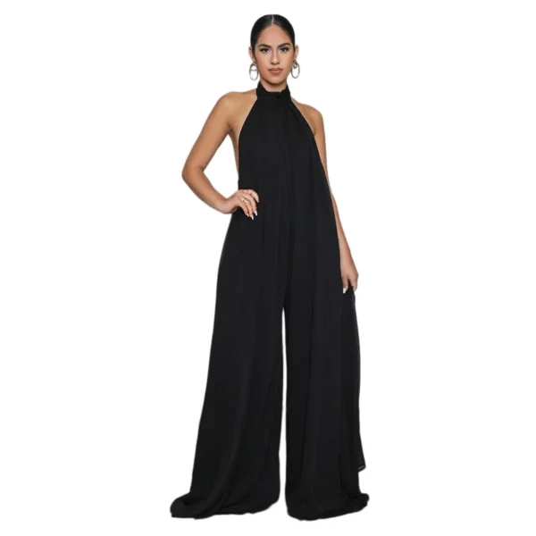 Summer Boho Style Women Chiffon Halter Backless Jumpsuits Loose Style Long Overalls Elegant Party Club Jumpsuit 4