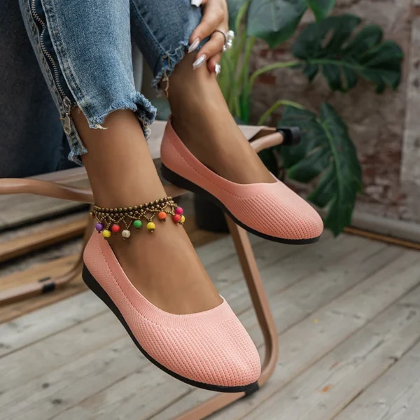 Round Toe Flats for Women Comfortable Knit Ballet Flat Shoes Casual Slip on Shallow Shoes Office Boat Shoes Plus Size Moccasins 5