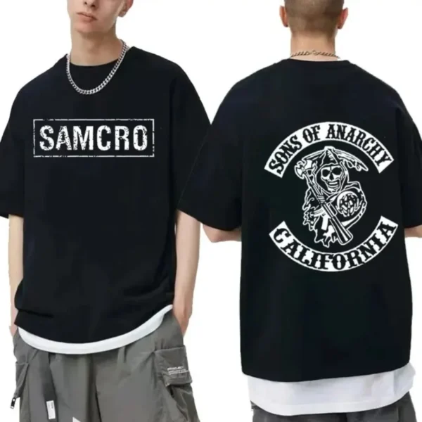 Sons of Anarchy SAMCRO Double Sided Print Tshirt Men Womnen Fashion Hip Hop Rock Tees Short Sleeve Summer Cotton T Shirts Tops 1