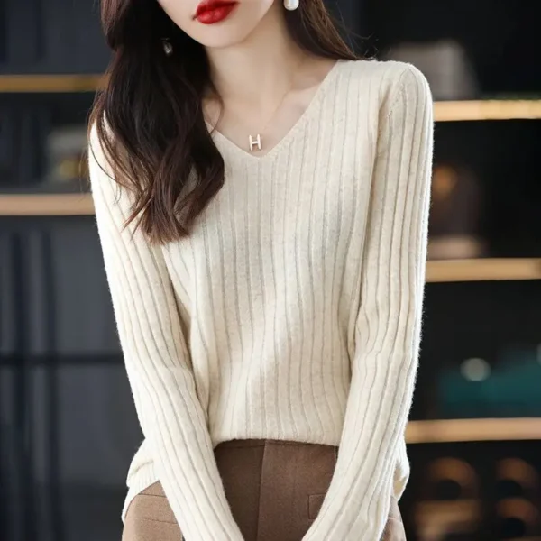 Women Sweater Long Sleeve Top Knitted Pullover V-Neck Fashion Sweater Woman Winter 2022 Basic Female Clothing Soild OL Sweaters 3