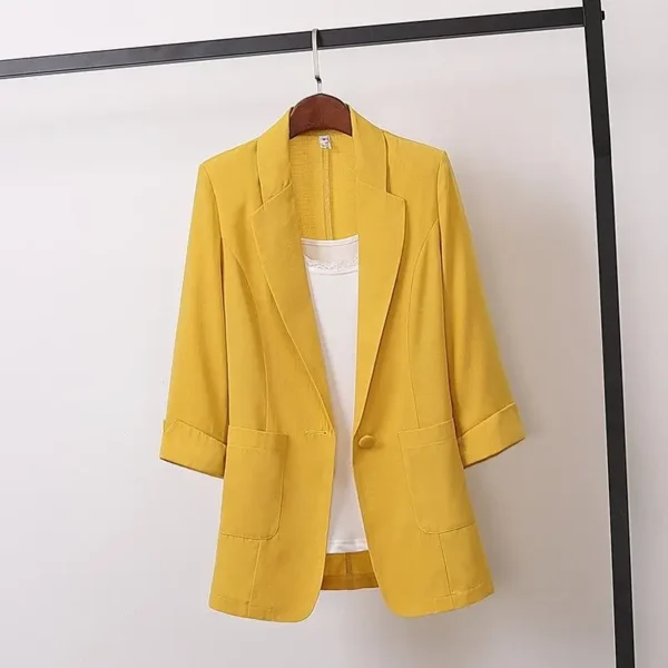 Fashion Women's Jacket Solid Color Yellow Black Cotton Fabric Loose Oversize Coat New Spring Summer Jackets 2023 OL Women's Suit 2