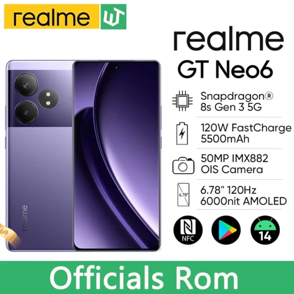 Unlocked Original realme GT Neo 6 5G Smartphone Snapdragon 8s Gen 3 50MP OIS 6.78" 120Hz 6000nit Super Display 5500mAh 120W NFC 1