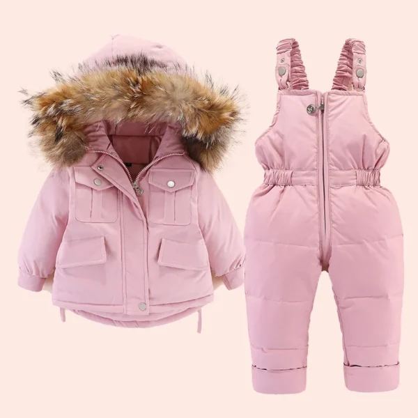 2pcs Set Baby Girl winter down jacket and jumpsuit for children Thicken Warm fur collar jacket for girls Infant snowsuit 0-6Year 3