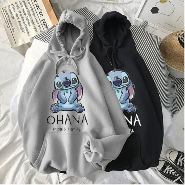 Disney Stitch Hoodies Women Harajuku Pullovers Cute Kawaii Casual Tops O-Neck Angel Print Hooded Sweatshirt Oversized Hoodie 2