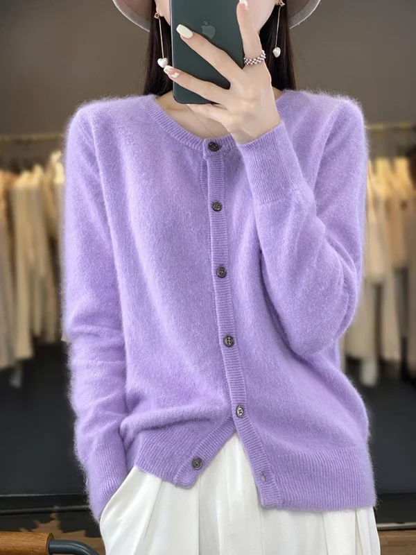 Aliselect Women Cardigan Super Warm Pure Mink Cashmere Sweaters O-neck Loose Female Clothes Ladies' Solid Color Knitwear Tops 5