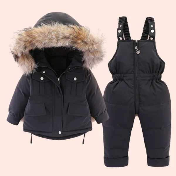 2pcs Set Baby Girl winter down jacket and jumpsuit for children Thicken Warm fur collar jacket for girls Infant snowsuit 0-6Year 4