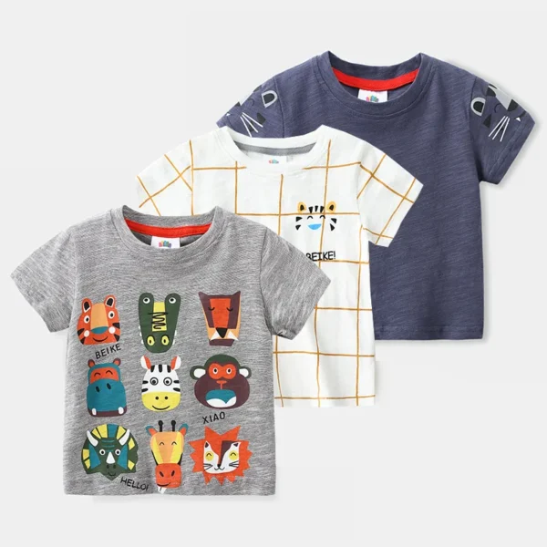 2023 Summer Novelty New 2 3 4 5 6 8 9 10 Years Children'S Clothing Cotton Tees Cartoon Animal Short Sleeve T-Shirt For Kids Boy 1