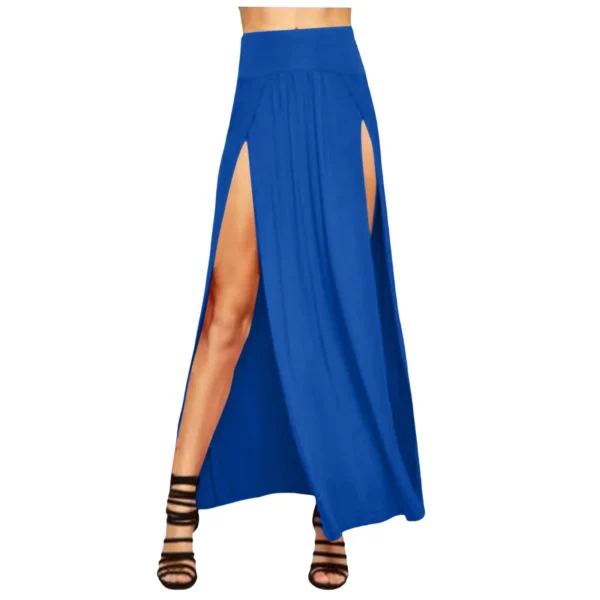 Skirts for Women Womens Double Split Maxi Long Skirt Ladies Plain Basic Two Side Slit 4 22 Short Leather Skirt 6