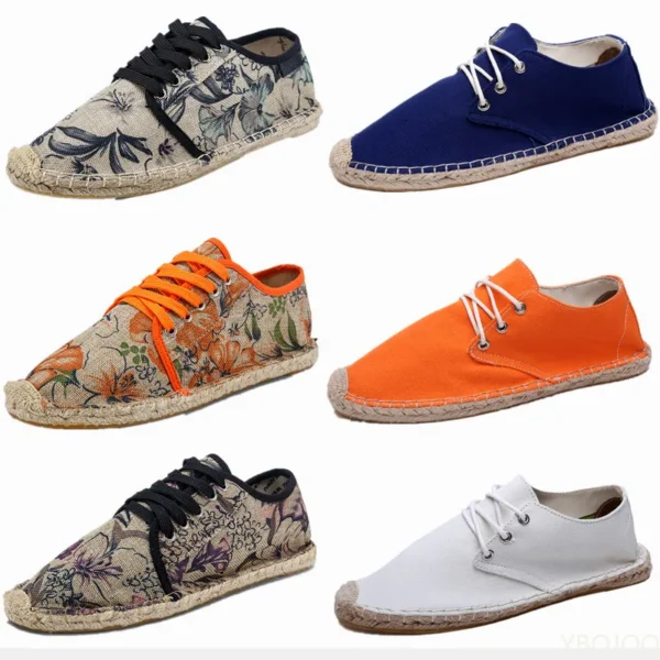 New Fashion Orange  Men Loafers Flats Flower Print Men Casual Shoes Linen Breathable Men Driving Shoes mocasines de hombre 1