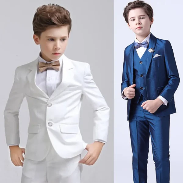 Kids Boys White Blazer Vest Pants 3PCS Set Children Baptism Wedding Prom Suit Baby Boy Elegant Dress Teenager Party Costume 1