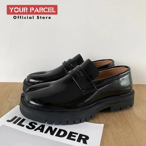 Split toe horseshoe shoes for men's thick sole Lefu shoes Tabi shoes patent leather Korean version trend casual leather shoes 6