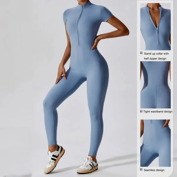 Women's One-piece Yoga Pants Short/Long-sleeved Warm ski Overalls Outerwear High Elastic Cycling Bodybuilding Bodysuit 5