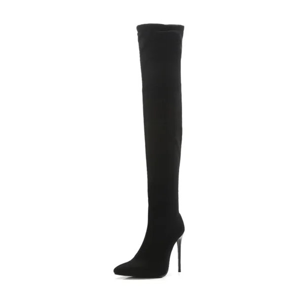 Thigh High Boots Women Autumn Spring Sexy Over the Knee Boots Stretch Flock High Heel Long Shoes Woman Big Size 45 48 Black Grey 5