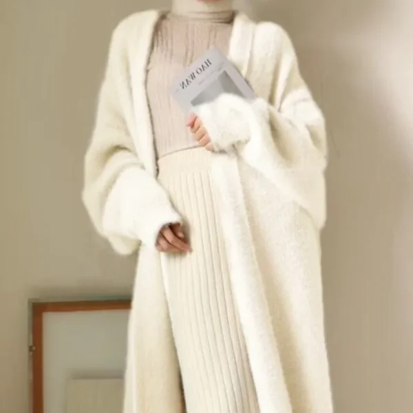 white Long Cardigan for women 2024 winter clothes Knitted fluffy long sleeve Cashmere sweater coat clotkorean style warm vintage 1