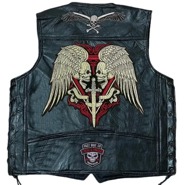 2024 Tiger Embroidered Patches Sleeveless Locomotive Leather Vest Moto Biker Jacket Casual Streetwear Locomotive Club Punk Veste 5