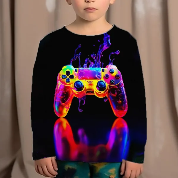 Top Clothes For Children Clothing Autumn Games Console Black T-Shirt Kids Tees Long Sleeve Tshirt From 10 To 12 Years Old Boys 4