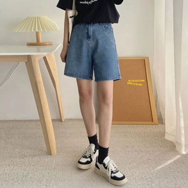 2024 Classic Denim Shorts Women Summer Blue High Waisted Shorts Casual Wide Leg Pants Stright Jeans Womens Shorts 3