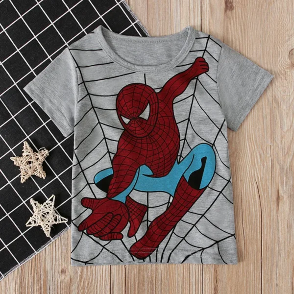 Boys Birthday Marvel Spiderman Shirts Short Sleeves Casual Sport Kids Tops Baby Print Super Hero Birthday Party Wear 3