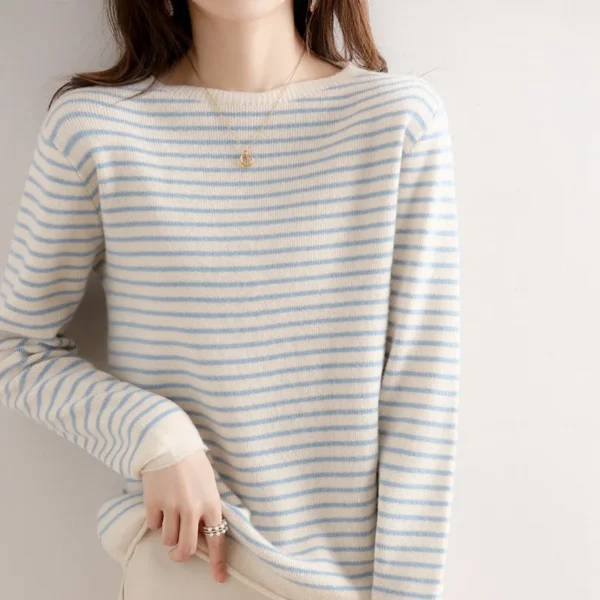 Women O-Neck Striped Sweater Harajuku Winter Retro Women's Thick Slim Stretch Warm Tops 2022 Autumn Knitted Pullover 5