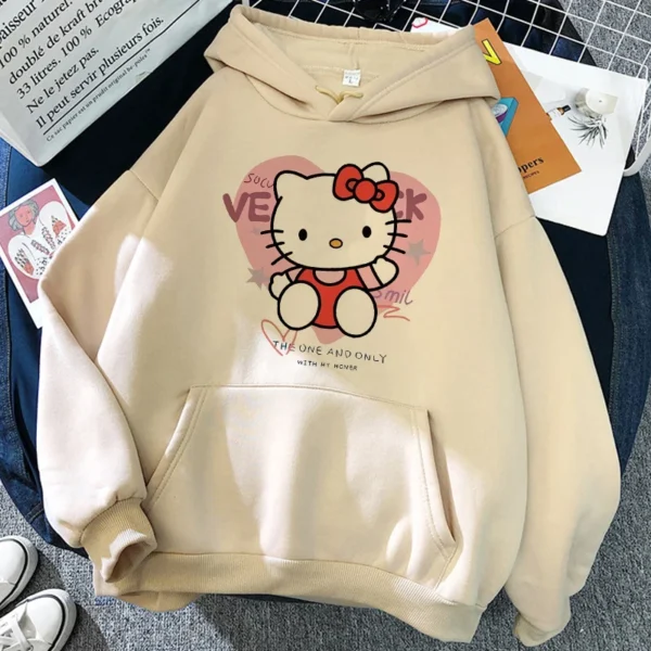 New in Sweet Harajuku Hoodies Hello Kitty Hip Hop  Hoodie Sanrio Sweatshirt Clothes Tops Sweatshirt Clothing High Street 1