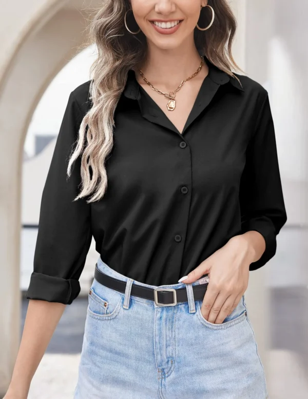 2024 Summer Women's Shirts & Black High Quality Button Long Sleeve Shirt Fit Female Clothing Elegant and Youth Woman Blouses 1