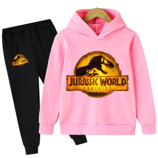 Children Dinosaur Hoodies Pants Set Boys Girls Jurassic World Dominion Sweatshirts Hooded Kids Fashion Pullovers Clothes Suit 2