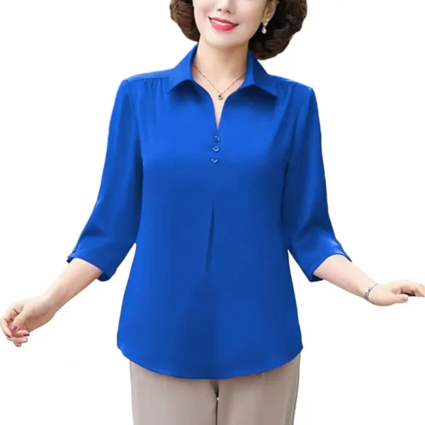 Summer Women Elegant Solid Chiffon Shirt Fashion Casual Oversized 7XL Three Quarter Blue Tops Ladies 2022 New Loose Mom Blouse 4