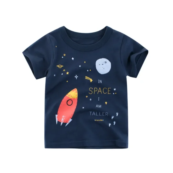 1 2 3 4 5 6 7 8 Years Kids Boys 100% Cotton Short Sleeve Space Cartoon T-Shirts Clothes Children Kids Summer Tops Clothing 2