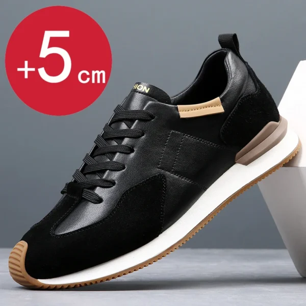 Sneakers Men Elevator Shoes Men's Genuine Leather Casual Taller Shoes Man Hidden Heels 5cm Heighten Inner High rise Lift Shoes 2