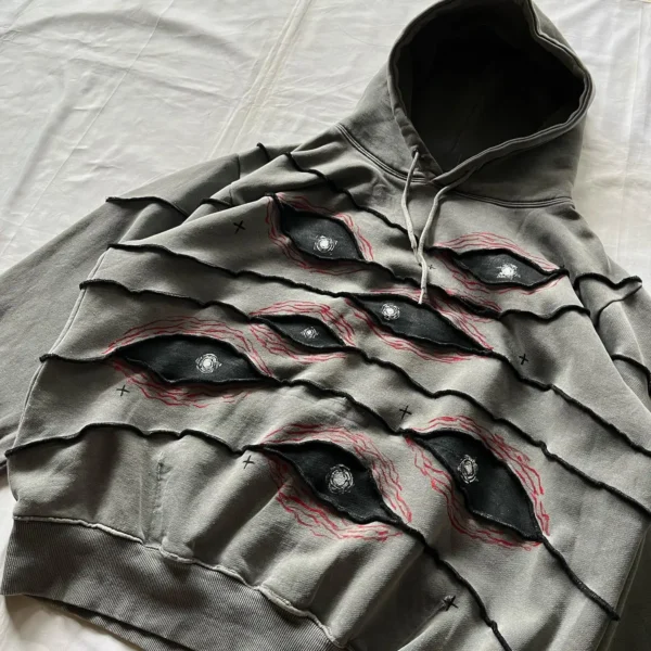 New Y2K Hoodie Hip Hop Gothic Retro Eye Patchwork Gray Loose Pullover for Men and Women Fashion Harajuku Streetwear Casual Tops 1